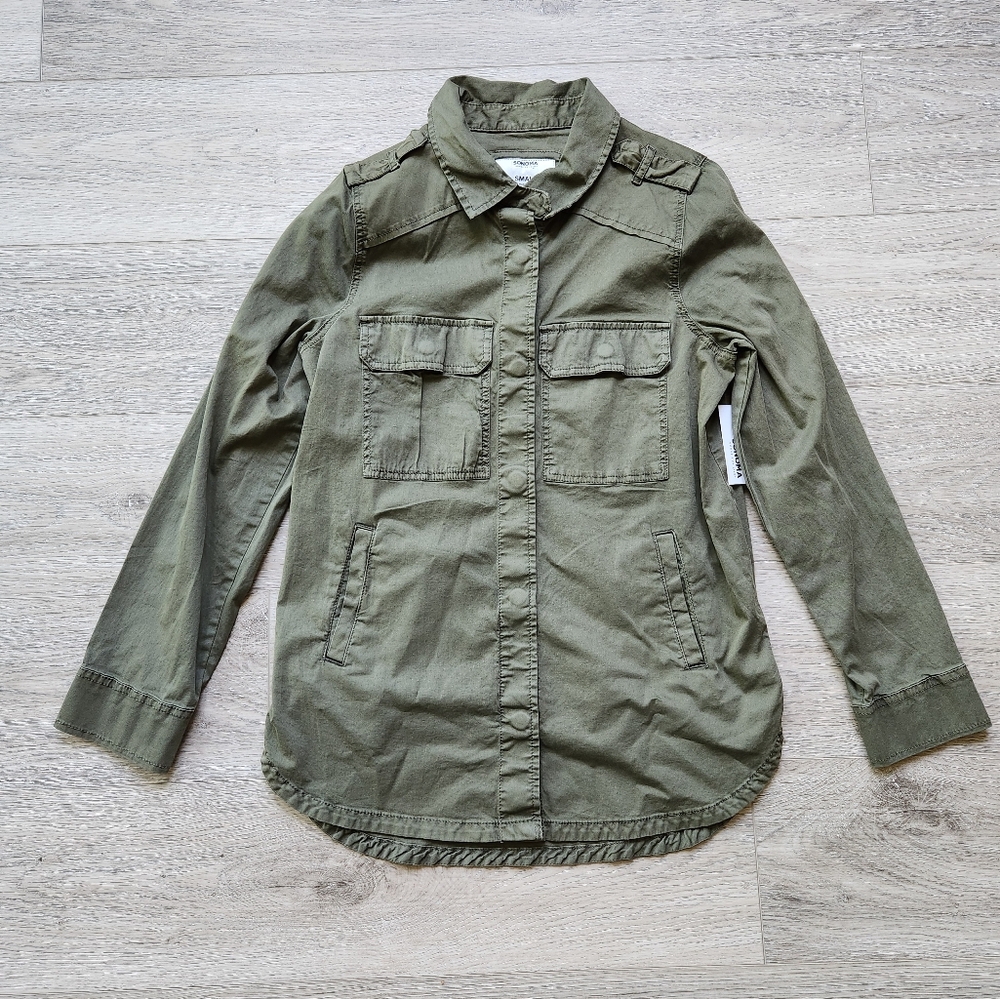 Sonoma Olive Green Utility Shirt Jacket Women's Small Long Sleeves